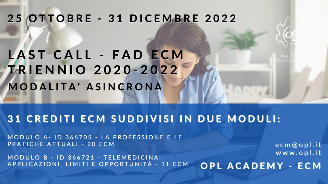 logoLast call FAD ECM - triennio 2020-2022 formazione