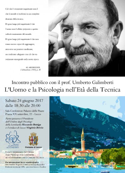 immagine articolo LECCO - Incontro pubblico con il prof. Umberto Galimberti. L'uomo e la psicologia nell'età della tecnica