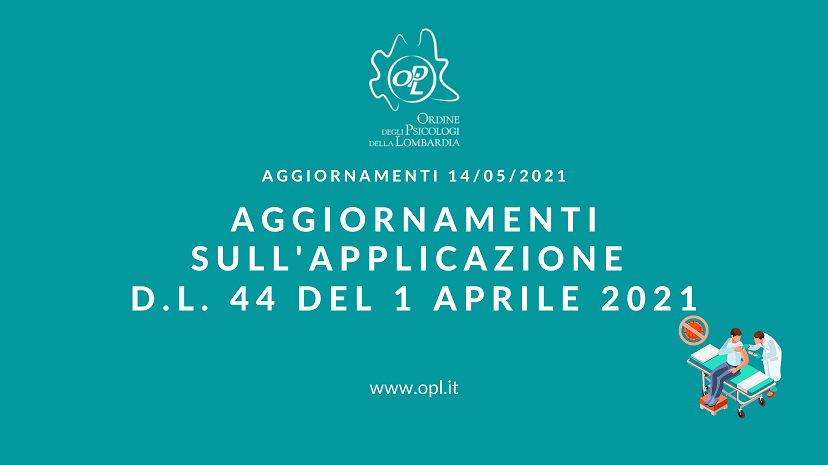 Aggiornamenti del 14/05/2021 - Aggiornamenti sull'applicazione del D.L. 44 del 01 aprile 2021