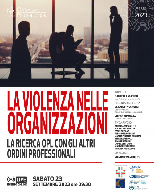 23 settembre - La violenza nelle organizzazioni - La ricerca OPL con gli altri ordini professionali