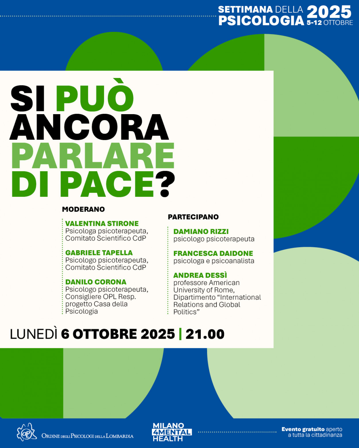 06 ottobre - SI PUO’ ANCORA PARLARE DI PACE?