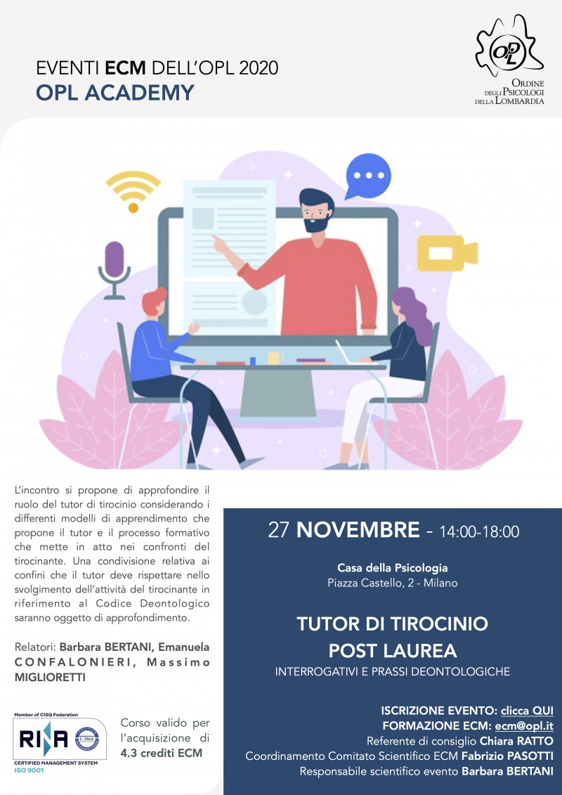 immagine articolo Evento ECM-OPL: Tutor di tirocinio post laurea: interrogativi e prassi deontologiche