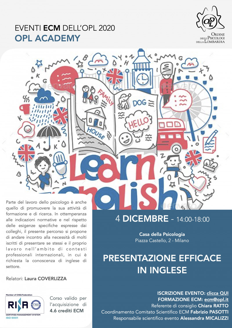 immagine articolo Evento ECM-OPL: Presentazione efficace in inglese
