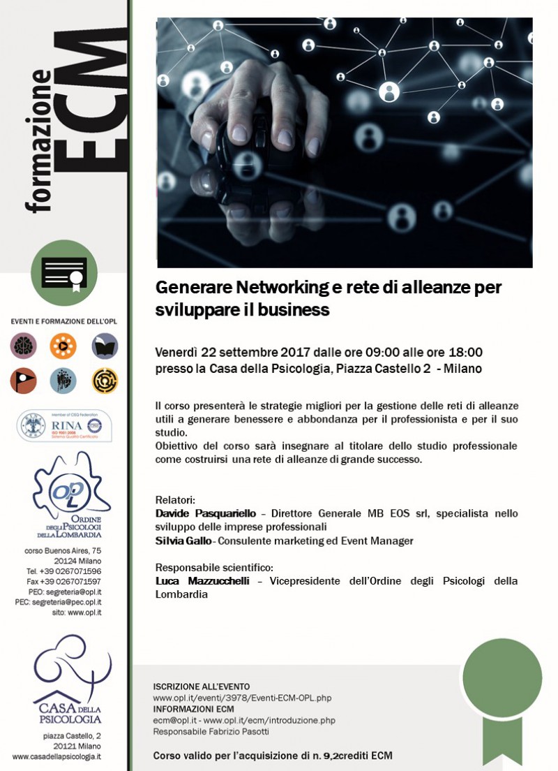 immagine articolo Evento ECM-OPL: Generare networking e rete di alleanze per sviluppare il business