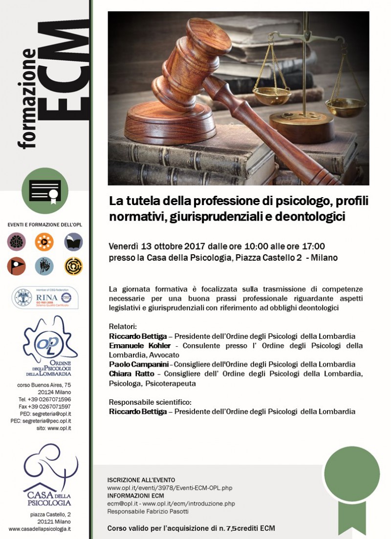immagine articolo Evento ECM-OPL: La tutela della professione di psicologo, profili normativi, giurisprudenziali e deontologici