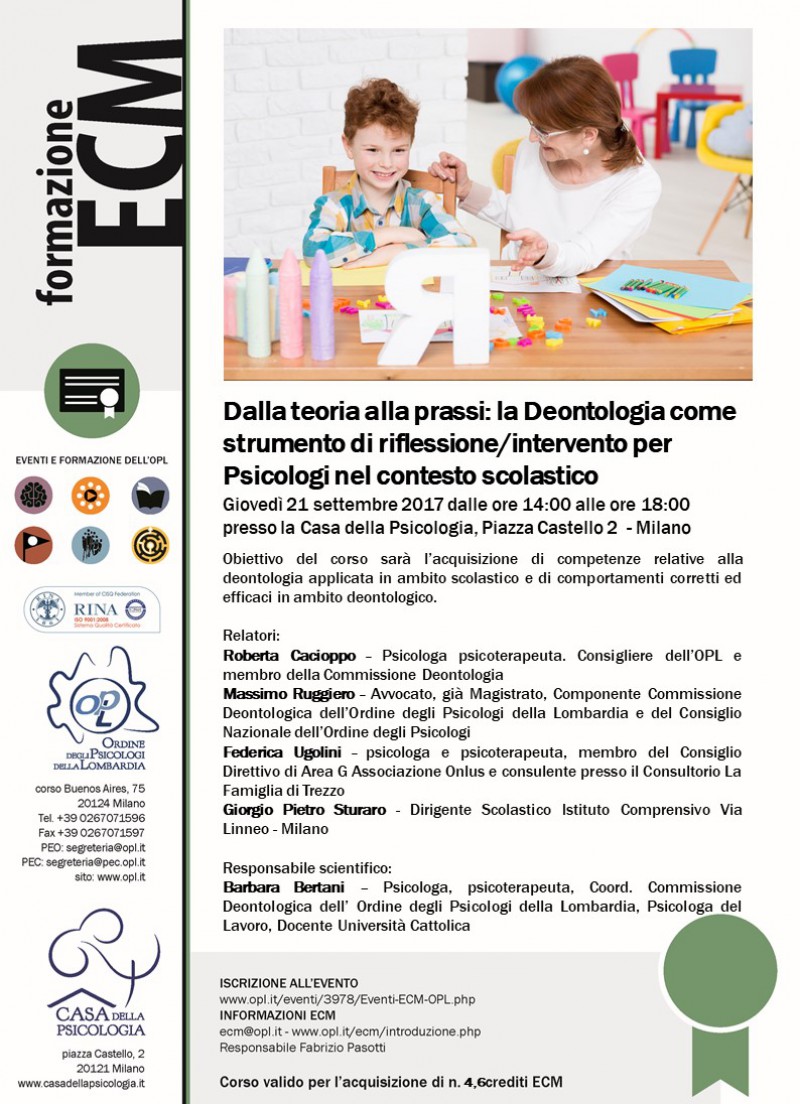 immagine articolo Evento ECM-OPL: Dalla teoria alla prassi: la Deontologia come strumento di riflessione/intervento per Psicologi nel contesto scolastico