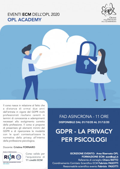 immagine articolo Evento ECM-OPL: GDPR – la privacy per gli psicologi [Formazione a Distanza]