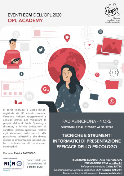 immagine articolo Evento ECM-OPL: Tecniche e strumenti informatici di presentazione efficace dello psicologo [Formazione e distanza]