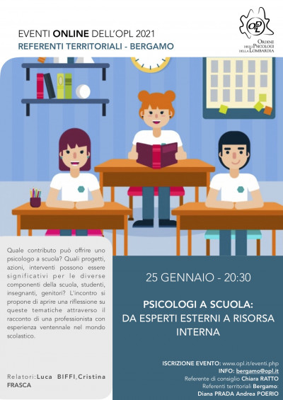 immagine articolo BERGAMO - PSICOLOGI A SCUOLA: da esperti esterni a risorsa interna 