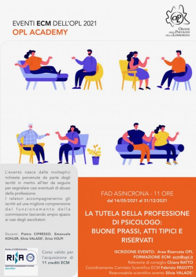 immagine articolo Evento ECM-OPL: La Tutela della professione di psicologo: buone prassi, atti tipici e riservati [Formazione e distanza FAD dal 14/05/2021 al 31/12/2021]