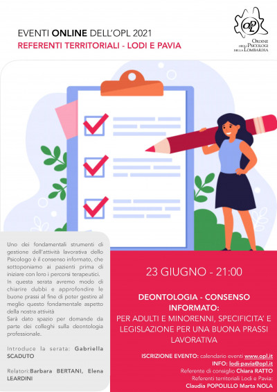 immagine articolo LODI-PAVIA - Deontologia - Consenso informato: per adulti e minorenni, specificità e legislazione per una buona prassi lavorativa