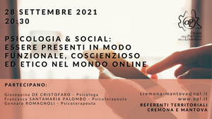 immagine articolo CREMONA - PSICOLOGIA & SOCIAL: essere presenti in modo funzionale, coscienzioso ed etico nel mondo online