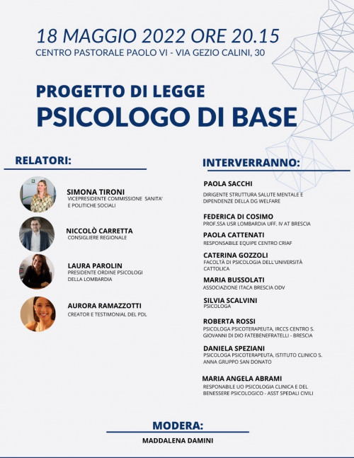 immagine articolo SAVE THE DATE - Progetto di Legge Psicologo di Base