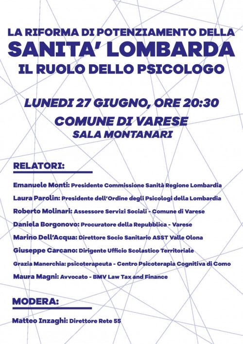 immagine articolo VARESE – SAVE THE DATE - La riforma di potenziamento della sanità in Lombardia. Il ruolo dello Psicologo