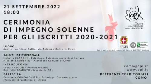 immagine articolo COMO - Cerimonia di impegno solenne per gli  iscritti della Provincia di  Como negli anni 2020/2021