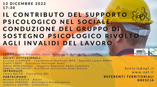 immagine articolo BRESCIA – “Il contributo del supporto psicologico nel sociale: conduzione del gruppo di sostegno psicologico rivolto agli invalidi del lavoro”