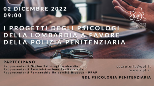 immagine articolo EVENTO ANNULLATO E RIMANDATO A DATA DA DESTINARSI - I Progetti degli Psicologi della Lombardia a favore della Polizia Penitenziaria