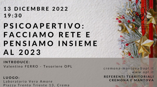 immagine articolo CREMONA - Psicoaperitivo: facciamo rete e pensiamo insieme al 2023