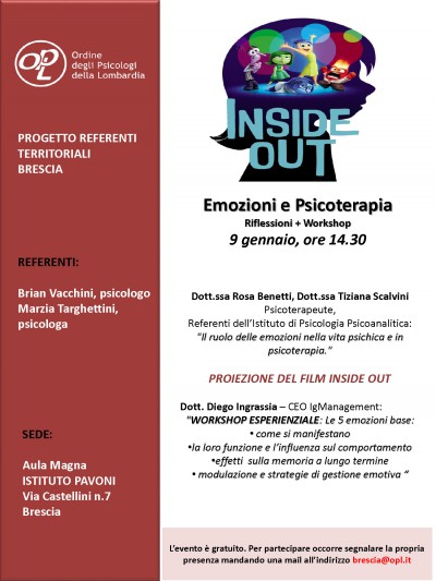 immagine articolo BRESCIA - Inside Out - Emozioni e Psicoterapia - Riflessioni + Workshop
