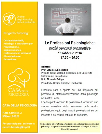 immagine articolo Tutoring: Le Professioni Psicologiche: profili percorsi prospettive