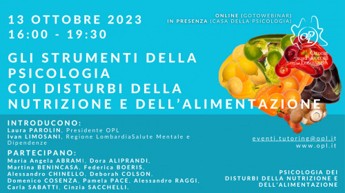 immagine articolo Gli strumenti della Psicologia coi Disturbi della nutrizione e dell’alimentazione - 
Tavolo di Lavoro sulla Psicologia dei disturbi della Nutrizione e dell’Alimentazione: evento conclusivo