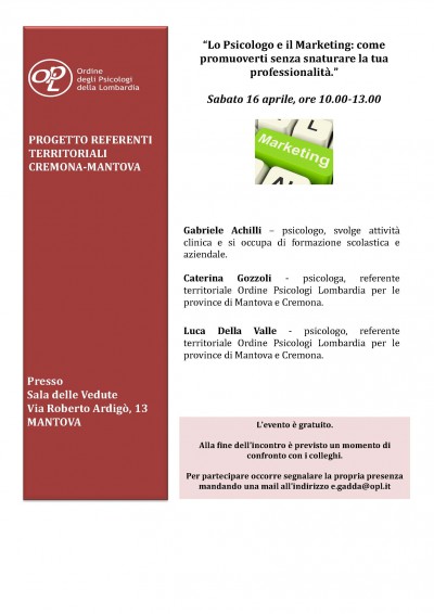 immagine articolo MANTOVA - Lo Psicologo e il Marketing: come promuoverti senza snaturare la tua professionalità