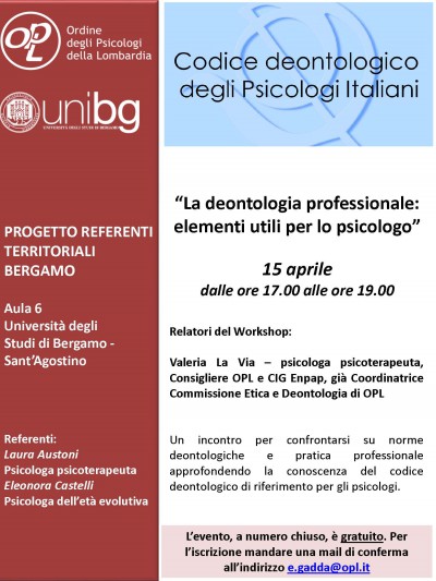 immagine articolo BERGAMO - La deontologia professionale: elementi utili per lo psicologo