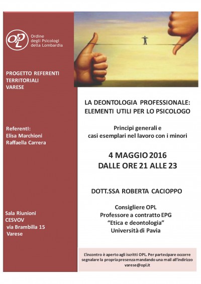 immagine articolo VARESE - La deontologia professionale. Elementi utili per lo psicologo.