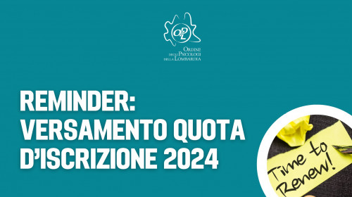 Reminder: versamento quota d’iscrizione 2024 