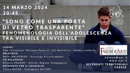 immagine articolo VARESE – “Sono come una porta di vetro trasparente”. Fenomenologia dell’adolescenza tra visibile e invisibile
