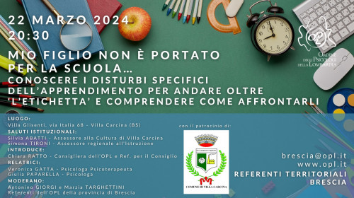 immagine articolo BRESCIA - Mio figlio non è portato per la scuola…conoscere i disturbi specifici dell’apprendimento per andare oltre 'l’etichetta' e comprendere come affrontarli