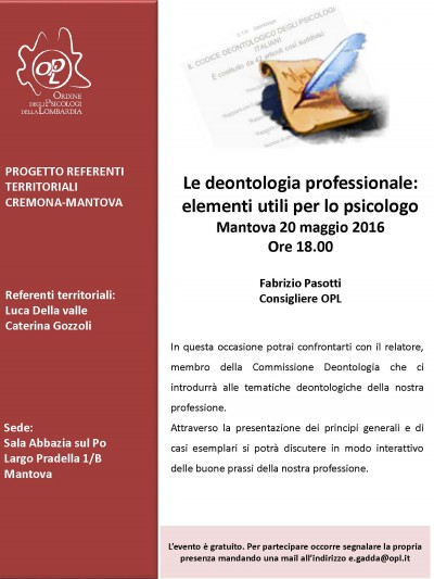 immagine articolo MANTOVA - Le deontologia professionale: elementi utili per lo psicologo 