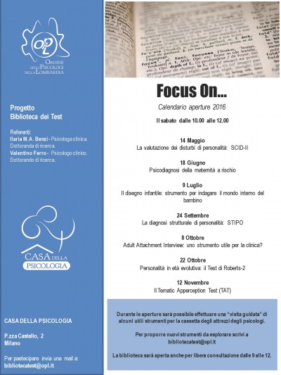 I sabati della Biblioteca dei Test: il calendario dei focus-on tematici
