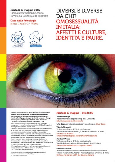 immagine articolo Diversi e diverse: da chi? Omosessualità in Italia: affetti e culture, identità e paure.
