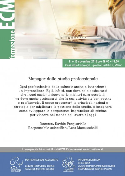 immagine articolo Evento ECM-OPL: Corso manager dello studio professionale