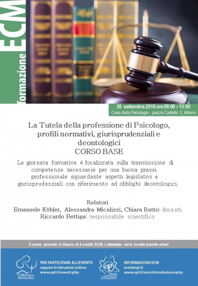 immagine articolo Evento ECM-OPL: La Tutela della professione di psicologo, profili normativi, giurisprudenziali e deontologici - CORSO BASE