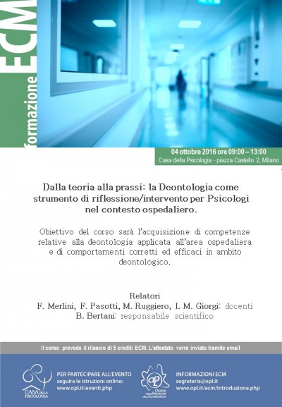 immagine articolo Evento ECM-OPL: Dalla teoria alla prassi: la Deontologia come strumento di riflessione/intervento per Psicologi nel contesto ospedaliero.