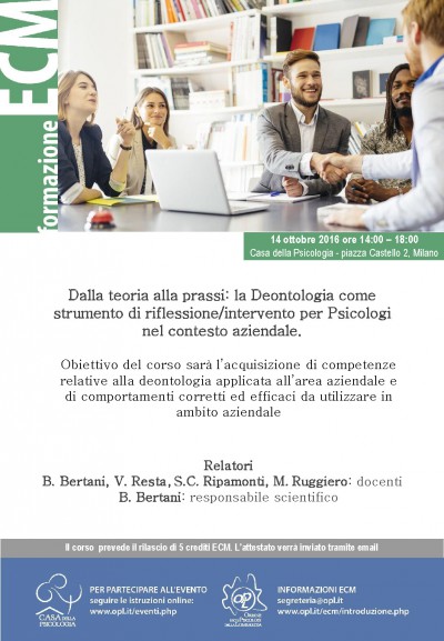 immagine articolo Evento ECM-OPL: Dalla teoria alla prassi: la Deontologia come strumento di riflessione/intervento per Psicologi nel contesto aziendale