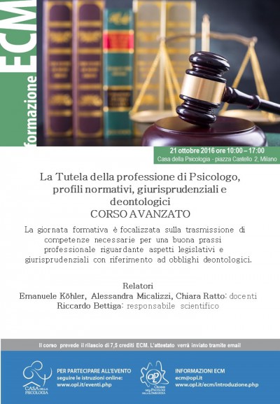 immagine articolo Evento ECM-OPL: La Tutela della professione di psicologo, profili normativi, giurisprudenziali e deontologici - CORSO AVANZATO