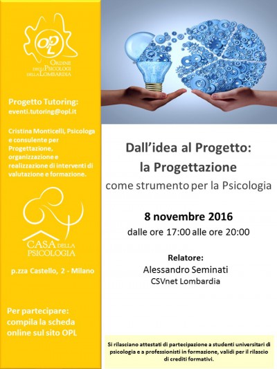 immagine articolo  Evento tutoring OPL ‘DALL’IDEA AL PROGETTO: LA PROGETTAZIONE COME STRUMENTO PER LA PSICOLOGIA’