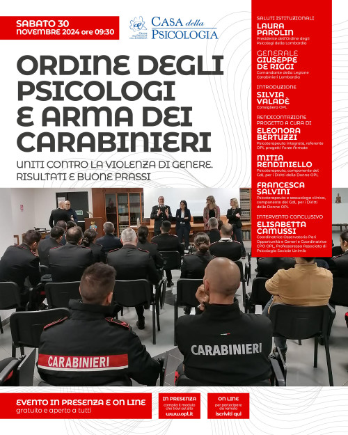 immagine articolo ORDINE DEGLI PSICOLOGI E ARMA DEI CARABINIERI UNITI CONTRO LA VIOLENZA DI GENERE. RISULTATI E BUONE PRASSI