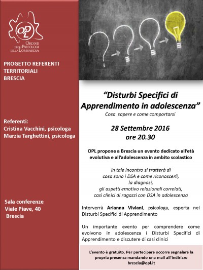 immagine articolo BRESCIA - Disturbi Specifici di Apprendimento in adolescenza