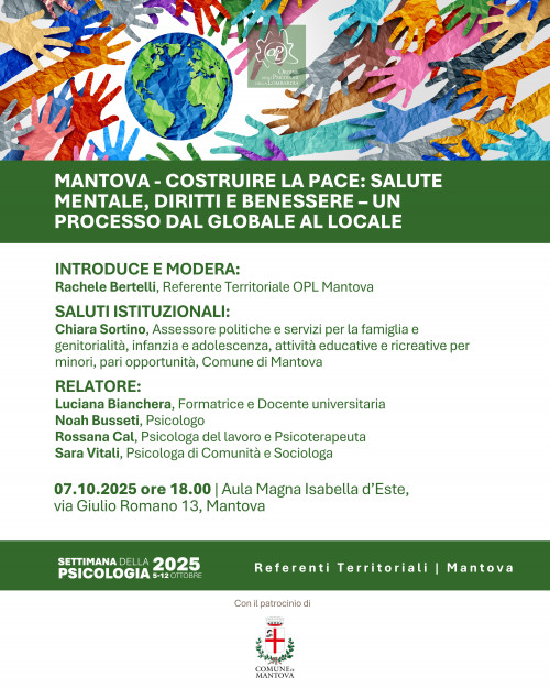 immagine articolo MANTOVA - Costruire la Pace: salute mentale, diritti e benessere – Un processo dal globale al locale