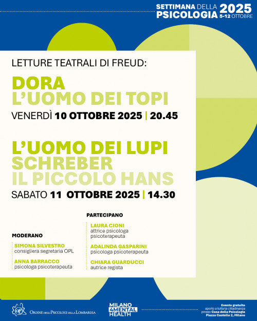 immagine articolo SETTIMANA DELLA PSICOLOGIA - LETTURE TEATRALI DI FREUD: UOMO DEI LUPI+ SCHREBER+ PICCOLO HANS