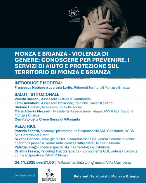 immagine articolo MONZA E BRIANZA- Violenza di genere: conoscere per prevenire. I servizi di aiuto e protezione sul territorio di Monza e Brianza

