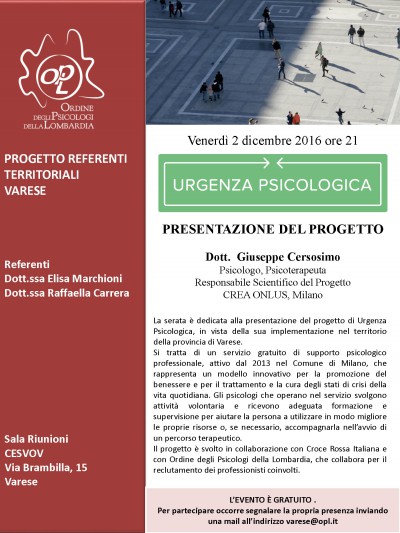 immagine articolo VARESE - Presentazione del progetto Urgenza Psicologica