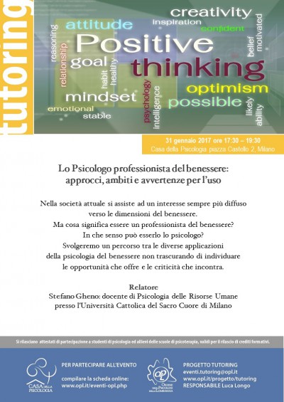 immagine articolo Evento tutoring OPL 'Lo Psicologo professionista del benessere: approcci, ambiti e avvertenze per l’uso'