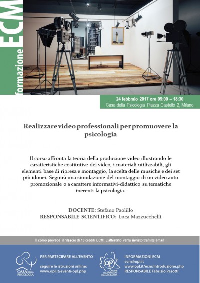immagine articolo Evento ECM-OPL: Realizzare video professionali per promuovere la psicologia