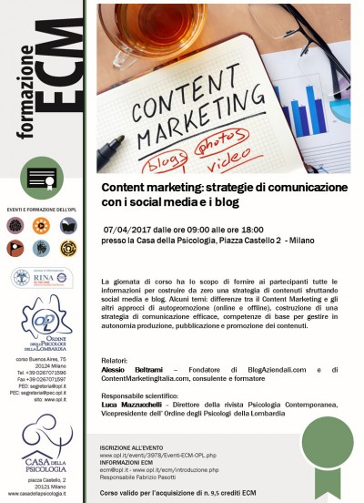 immagine articolo Evento ECM-OPL: Content Marketing: strategie di comunicazione con i social media e i blog