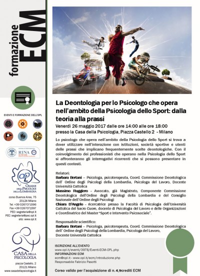 immagine articolo Evento ECM-OPL: La Deontologia per lo psicologo che opera nell’ambito della Psicologia dello Sport: dalla teoria alla prassi